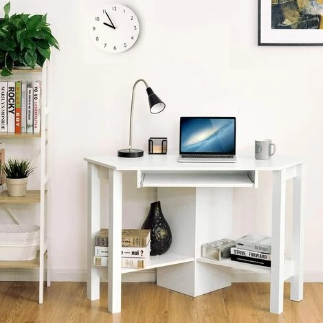 COSTWAY Bureau Informatique, Table Bureau D’Angle, Avec 3 Tablettes De Rangement 120 X 60 X 77CM (Blanc) 4 COSTWAY Bureau Informatique, Table Bureau D’Angle, Avec 3 Tablettes De Rangement 120 X 60 X 77CM (Blanc) – Image 2