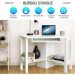 COSTWAY Bureau Informatique, Table Bureau D’Angle, Avec 3 Tablettes De Rangement 120 X 60 X 77CM (Blanc) 10 COSTWAY Bureau Informatique, Table Bureau D’Angle, Avec 3 Tablettes De Rangement 120 X 60 X 77CM (Blanc) -France Bureau Soldes 2022 24075518 4