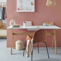 MOB-IN Bureau Scandinave Chêne Blanc 150 Cm MOBOX - Blanc -France Bureau Soldes 2022 24170573 3