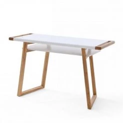 INSIDE75 Bureau TOSSIAT Laqué Blanc Mat Piétement Chêne Huilé Plateau De Rangement - Blanc