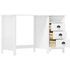 YOUTHUP Bureau Hill Range Avec 3 Tiroirs 120x50x74 Cm Pin Solide - Blanc -France Bureau Soldes 2022 24551329 3
