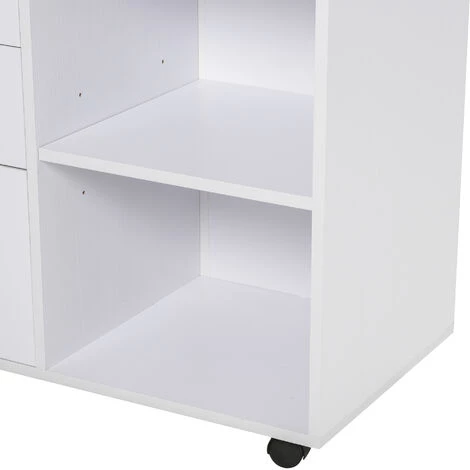 HOMCOM Support D'imprimante Organiseur Bureau Caisson 3 Tiroirs + 2 Niches + Grand Plateau Panneaux Particules Blanc 6 HOMCOM Support D'imprimante Organiseur Bureau Caisson 3 Tiroirs + 2 Niches + Grand Plateau Panneaux Particules Blanc – Image 4