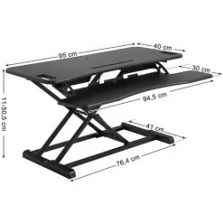 HELLOSHOP26 Bureau Assis Debout Poste De Travail Réglable En Hauteur Pour Pc Ordinateur Portable Et Affaires De Bureau Avec Support Clavier Amovible 95 X 40 Cm Noir - Noir -France Bureau Soldes 2022 25245092 3