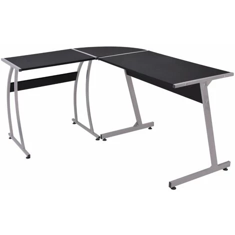 Hommoo Bureau D'angle En Forme De L Noir HDV07439 3 Hommoo Bureau D'angle En Forme De L Noir HDV07439
