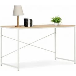 Hommoo Bureau D'ordinateur Blanc Et Chene 120 X 60 X 70 Cm HDV07551