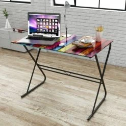 HOMMOO Bureau En Verre A Motif D'arc-en-ciel HDV09177