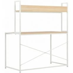 Hommoo Bureau D'ordinateur Blanc Et Chene 120 X 60 X 138 Cm HDV33053 -France Bureau Soldes 2022 25320317 4