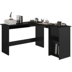 YOUTHUP Bureau D'angle Forme De L Noir Brillant 120x140x75cm Aggloméré - Noir -France Bureau Soldes 2022 25355779 3