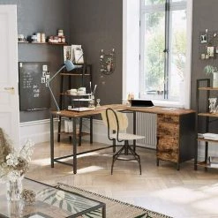 VASAGLE Bureau D'angle, Table En Forme De L, Avec Placard De Rangement Et Tiroir, Peu Encombrant, Montage Facile, Cadre En Acier, Style Industriel, Marron Rustique Et Noir Par SONGMICS LWD74X - Marron Rustique Et Noir -France Bureau Soldes 2022 25372071 3