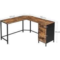 VASAGLE Bureau D'angle, Table En Forme De L, Avec Placard De Rangement Et Tiroir, Peu Encombrant, Montage Facile, Cadre En Acier, Style Industriel, Marron Rustique Et Noir Par SONGMICS LWD74X - Marron Rustique Et Noir -France Bureau Soldes 2022 25372071 5