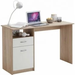 FMD Bureau Avec 1 Tiroir 123 X 50 X 76,5 Cm Chêne Et Blanc - Brun