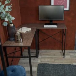 URBAN MEUBLE Bureau D'angle Style Industriel Métal Et Bois Sombre -France Bureau Soldes 2022 25650815 3