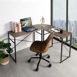 URBAN MEUBLE Bureau D'angle Style Industriel Métal Et Bois Sombre -France Bureau Soldes 2022 25650815 4