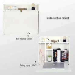 PULUOMIS Bureau D'ordinateur Murale Meuble Multifonctionnel Avec Rangement Rabattable - Blanc -France Bureau Soldes 2022 25964338 2