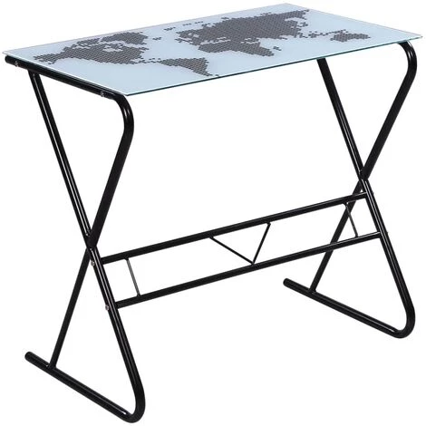 TRUE DEAL Bureau En Verre Avec Motif De Carte Du Monde 4 TRUE DEAL Bureau En Verre Avec Motif De Carte Du Monde – Image 2