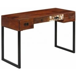 TRUE DEAL Bureau Bois De Sesham Massif Et Cuir Véritable 117x50x76 Cm