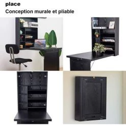 COSTWAY Bureau Mural Rabattable,Table Murale Pliable En MDF Meuble De Rangement Avec Etagère Intégrée 82 X 16 X 60 CM -France Bureau Soldes 2022 26233700 4