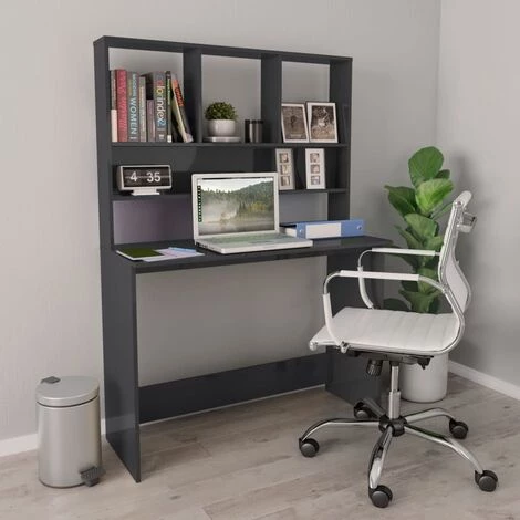 YOUTHUP Bureau Avec étagères Gris Brillant 110 X 45 X 157 Cm Aggloméré - Gris 3 YOUTHUP Bureau Avec étagères Gris Brillant 110 X 45 X 157 Cm Aggloméré - Gris