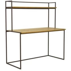 MEUBLETMOI Bureau 2 Plateaux En Pin Et Métal Marron - LINEA - Marron