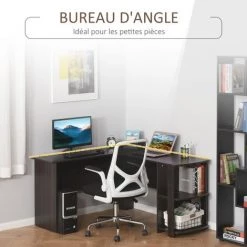 MH Bureau D’Angle 2 Etagères 2 Plateaux De Travail Marron Wengé -France Bureau Soldes 2022 26798841 4