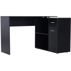 MH Bureau Informatique Meuble D'angle Multi-rangements Avec étagères CORNER Noir