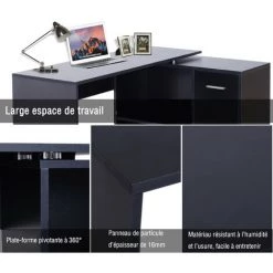 MH Bureau Informatique Meuble D'angle Multi-rangements Avec étagères CORNER Noir -France Bureau Soldes 2022 26798863 5