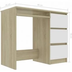 ASUPERMALL Bureau Blanc Et Chene Sonoma 90x45x76 Cm Agglomere -France Bureau Soldes 2022 26965868 5
