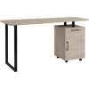 HOMCOM Bureau Informatique Design Contemporain Tiroir Placard Métal Noir Panneaux Particules MDF Bois Clair - Gris
