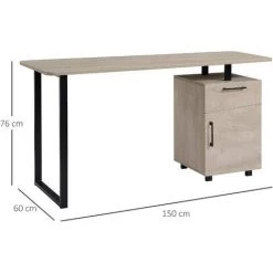 HOMCOM Bureau Informatique Design Contemporain Tiroir Placard Métal Noir Panneaux Particules MDF Bois Clair - Gris -France Bureau Soldes 2022 26969038 3