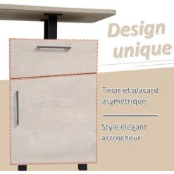 HOMCOM Bureau Informatique Design Contemporain Tiroir Placard Métal Noir Panneaux Particules MDF Bois Clair - Gris -France Bureau Soldes 2022 26969038 5