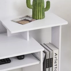 HOMCOM Bureau Informatique Multimédia étagères Tablette Clavier Panier Noir Panneaux Particules Blanc - Blanc -France Bureau Soldes 2022 26969057 4