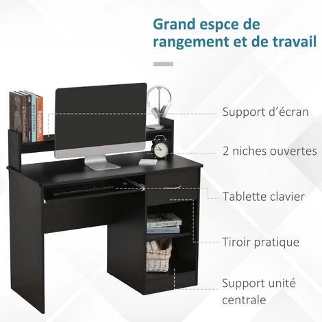 HOMCOM Bureau Informatique Multimédia Multi-rangements Panneaux Particules Noir 7 HOMCOM Bureau Informatique Multimédia Multi-rangements Panneaux Particules Noir – Image 5