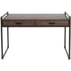 Bureau HHG-049, Table Pour Ordinateur, Design Industriel 75x120x60cm Structure 3D ~aspect Chêne Sauvage Marron -France Bureau Soldes 2022 27221874 5