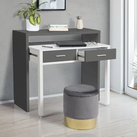 IDMARKET Bureau Extensible MAX Bois Blanc Et Gris 3 IDMARKET Bureau Extensible MAX Bois Blanc Et Gris
