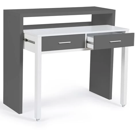 IDMARKET Bureau Extensible MAX Bois Blanc Et Gris 4 IDMARKET Bureau Extensible MAX Bois Blanc Et Gris – Image 2