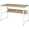HOMCOM Table Informatique Bureau Dim. 120L X 60l X 75H Cm étagère Panneaux Particules Chêne Clair Métal Blanc - Beige -France Bureau Soldes 2022 27492022 1