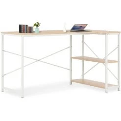 LITZEE Bureau D'ordinateur Blanc Et Chêne 120 X 72 X 70 Cm
