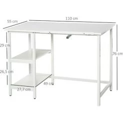 HOMCOM Table à Dessin Bureau Inclinable Design Contemporain Dim. 110L X 55l X 76H Cm 2 étagères Panneaux Particules Métal Blanc - Blanc -France Bureau Soldes 2022 27561213 3