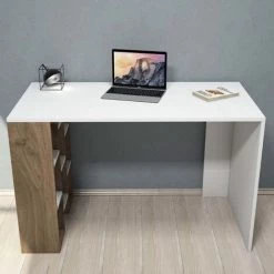 HOME MANIA Homemania Bureau D'ordinateur Inci 120x60x75 Cm Blanc Et Noyer - Multicolore -France Bureau Soldes 2022 27566113 4