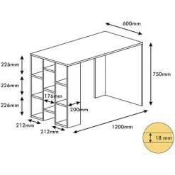HOME MANIA Homemania Bureau D'ordinateur Inci 120x60x75 Cm Blanc Et Noyer - Multicolore -France Bureau Soldes 2022 27566113 5