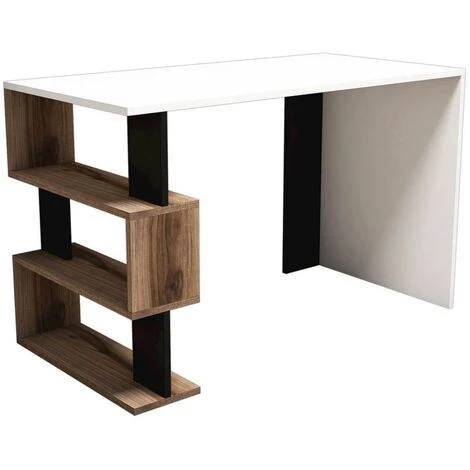 HOME MANIA Bureau D'ordinateur Snap 120x60x75 Cm Blanc, Noir Et Noyer Homemania - Multicolore 3 HOME MANIA Bureau D'ordinateur Snap 120x60x75 Cm Blanc, Noir Et Noyer Homemania - Multicolore