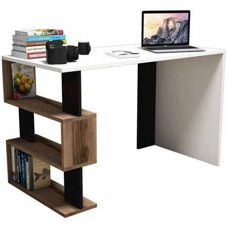 HOME MANIA Bureau D'ordinateur Snap 120x60x75 Cm Blanc, Noir Et Noyer Homemania - Multicolore 4 HOME MANIA Bureau D'ordinateur Snap 120x60x75 Cm Blanc, Noir Et Noyer Homemania - Multicolore – Image 2