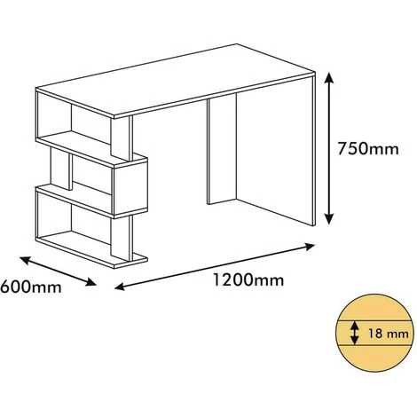HOME MANIA Bureau D'ordinateur Snap 120x60x75 Cm Blanc, Noir Et Noyer Homemania - Multicolore 5 HOME MANIA Bureau D'ordinateur Snap 120x60x75 Cm Blanc, Noir Et Noyer Homemania - Multicolore – Image 3