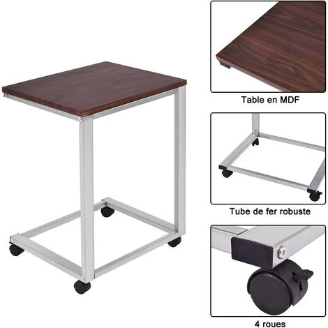 COSTWAY Table D'ordinateur Portable Bureau Informatique Avec 4 Roulettes Table D’appoint Pour Ordinateur Table De Lit Plateau En MDF 50 X 40 X 65 Cm Noyer 5 COSTWAY Table D'ordinateur Portable Bureau Informatique Avec 4 Roulettes Table D’appoint Pour Ordinateur Table De Lit Plateau En MDF 50 X 40 X 65 Cm Noyer – Image 3