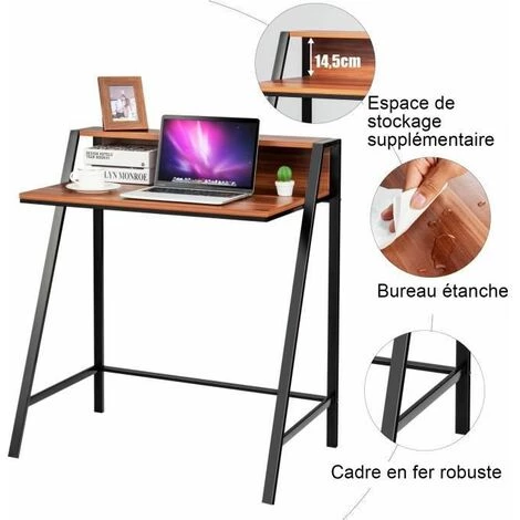 COSTWAY Table De Bureau Pour Ordinateur à 2 Niveaux Avec Tablette Moniteur Charge 50KG Bureau Imformatique Pour Chambre,Bureau,Salon 5 COSTWAY Table De Bureau Pour Ordinateur à 2 Niveaux Avec Tablette Moniteur Charge 50KG Bureau Imformatique Pour Chambre,Bureau,Salon – Image 3