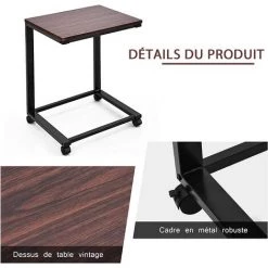 COSTWAY Bout De Canapé à Café Table De Lit à Roulettes Table D’Ordinateur Portable Mobile En MDF Noyer Table D’Appoint Auxiliaire -France Bureau Soldes 2022 27570006 4