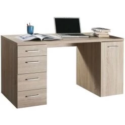 MEUBLETMOI Bureau Décor Chêne Beige - ACHILLE - Bois