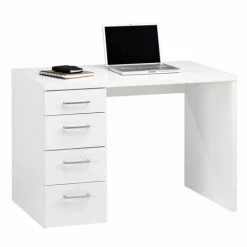 MEUBLETMOI Bureau Finition Décor Blanc Avec 4 Tiroirs - BASILE - Blanc