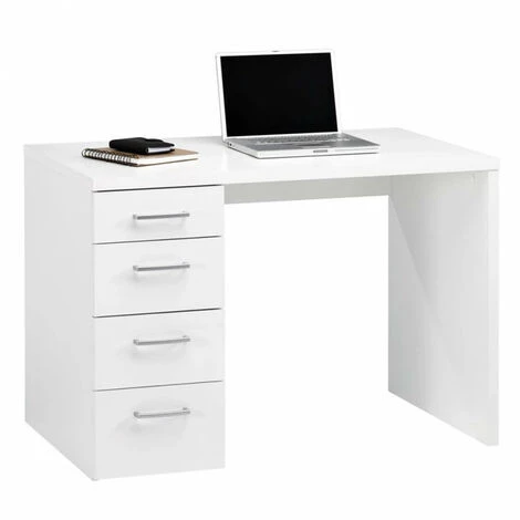 MEUBLETMOI Bureau Finition Décor Blanc Avec 4 Tiroirs - BASILE - Blanc 3 MEUBLETMOI Bureau Finition Décor Blanc Avec 4 Tiroirs - BASILE - Blanc