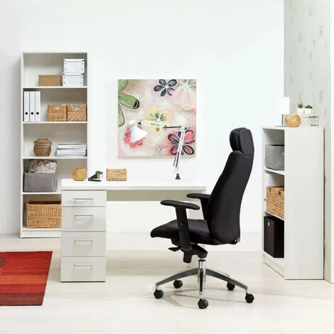 MEUBLETMOI Bureau Finition Décor Blanc Avec 4 Tiroirs - BASILE - Blanc 4 MEUBLETMOI Bureau Finition Décor Blanc Avec 4 Tiroirs - BASILE - Blanc – Image 2